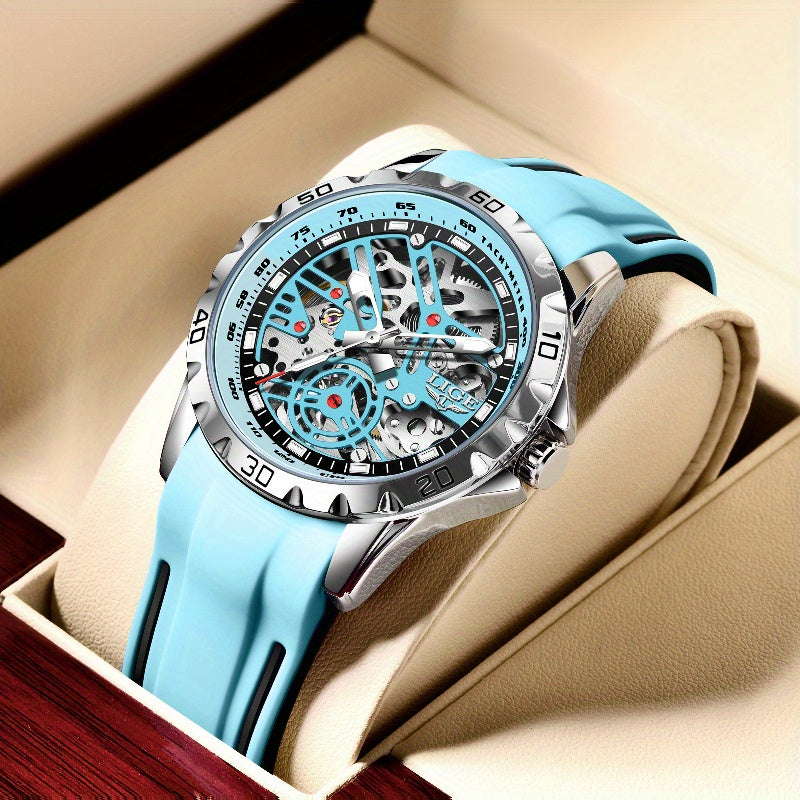 Luxury Automatic Watch for Women Valentine'S Gift Form LIGE Design Fashion Hollow Dial Mens Watch Automatic Wristwatch, LIG, Fashion Wristwatch, Elegant Timepiece, Modern Watch Design, Stylish Wristwatch, Silicone Strap Watch