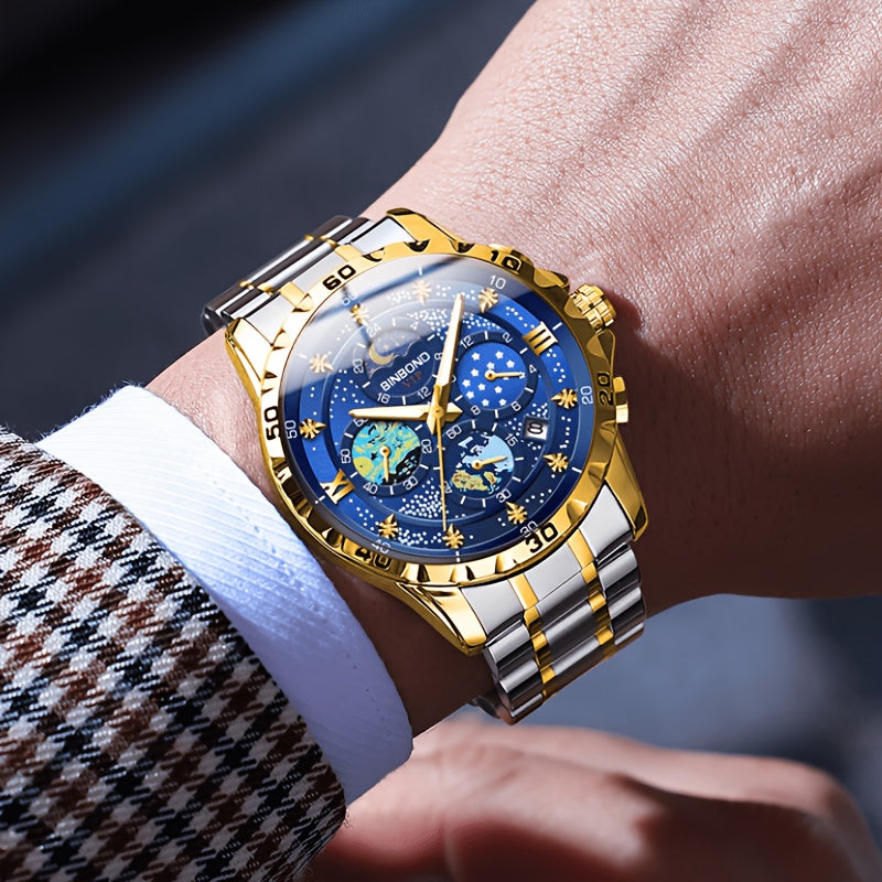 Glittering Starry Sky Mens Watch - Stylish & Professional Multifunction Quartz Wrist Accessory for Business and Fashion