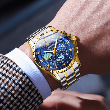 Glittering Starry Sky Mens Watch - Stylish & Professional Multifunction Quartz Wrist Accessory for Business and Fashion