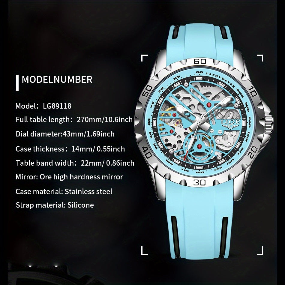 Luxury Automatic Watch for Women Valentine'S Gift Form LIGE Design Fashion Hollow Dial Mens Watch Automatic Wristwatch, LIG, Fashion Wristwatch, Elegant Timepiece, Modern Watch Design, Stylish Wristwatch, Silicone Strap Watch