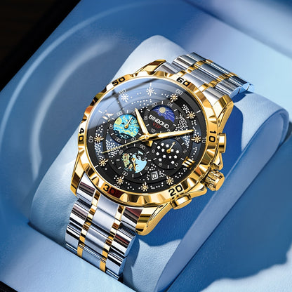Glittering Starry Sky Mens Watch - Stylish & Professional Multifunction Quartz Wrist Accessory for Business and Fashion