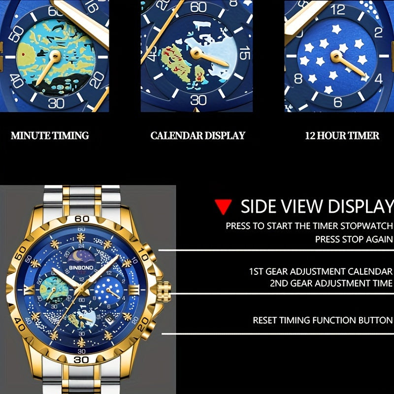 Glittering Starry Sky Mens Watch - Stylish & Professional Multifunction Quartz Wrist Accessory for Business and Fashion