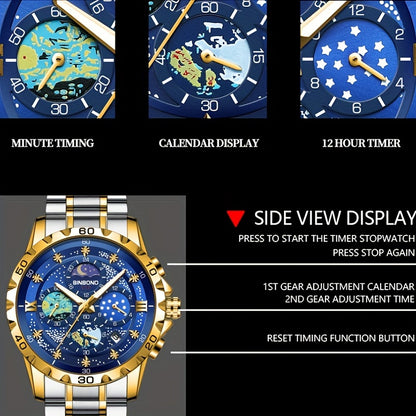 Glittering Starry Sky Mens Watch - Stylish & Professional Multifunction Quartz Wrist Accessory for Business and Fashion