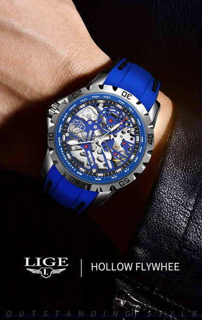 Luxury Automatic Watch for Women Valentine'S Gift Form LIGE Design Fashion Hollow Dial Mens Watch Automatic Wristwatch, LIG, Fashion Wristwatch, Elegant Timepiece, Modern Watch Design, Stylish Wristwatch, Silicone Strap Watch
