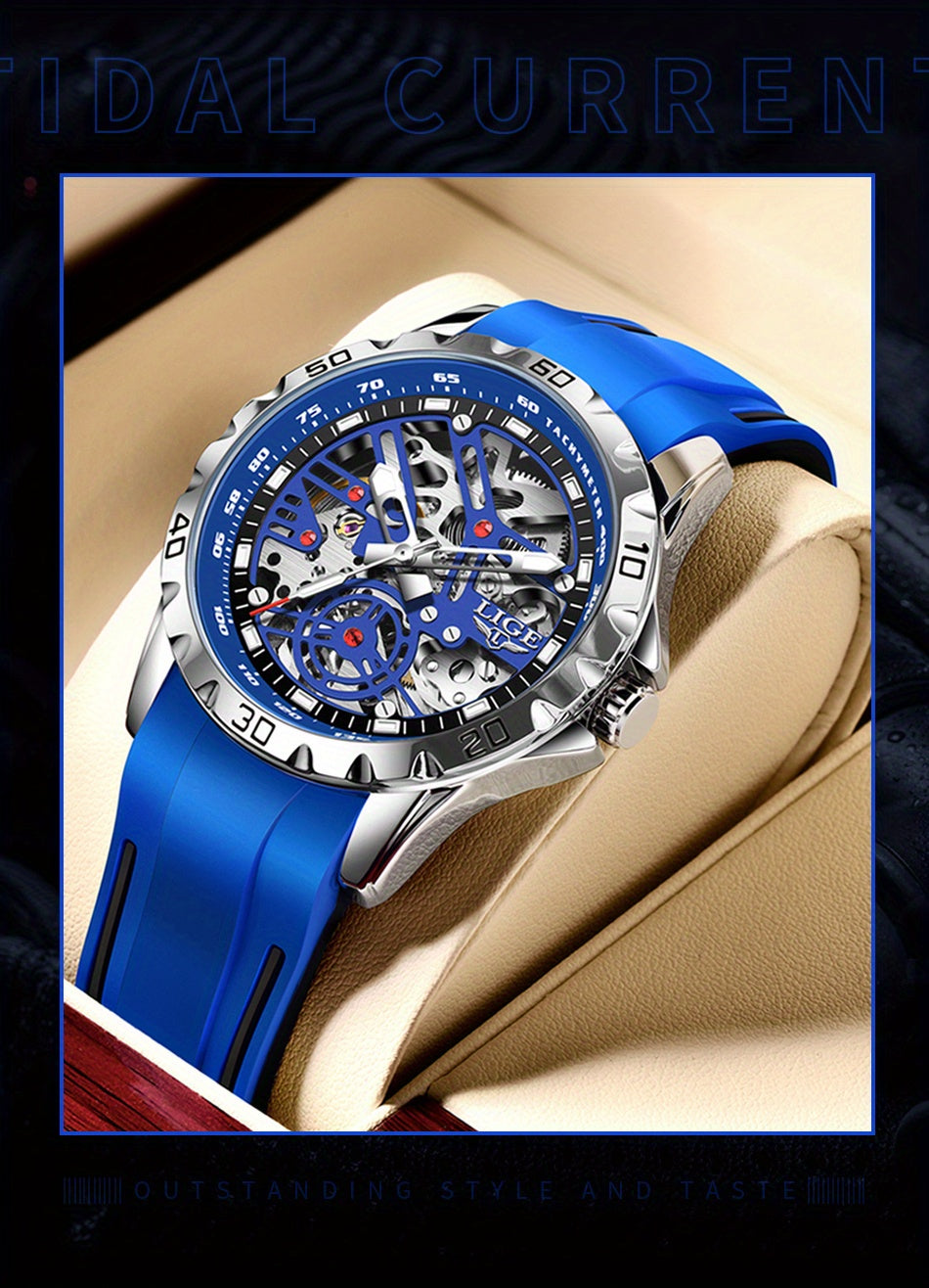 Luxury Automatic Watch for Women Valentine'S Gift Form LIGE Design Fashion Hollow Dial Mens Watch Automatic Wristwatch, LIG, Fashion Wristwatch, Elegant Timepiece, Modern Watch Design, Stylish Wristwatch, Silicone Strap Watch
