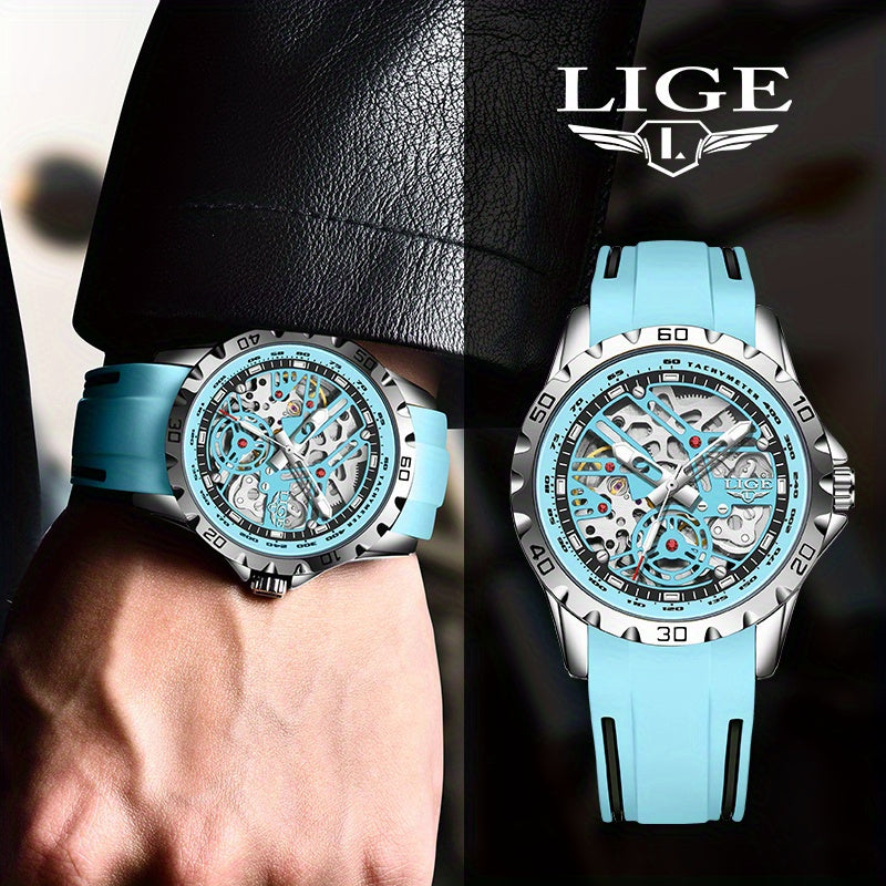 Luxury Automatic Watch for Women Valentine'S Gift Form LIGE Design Fashion Hollow Dial Mens Watch Automatic Wristwatch, LIG, Fashion Wristwatch, Elegant Timepiece, Modern Watch Design, Stylish Wristwatch, Silicone Strap Watch