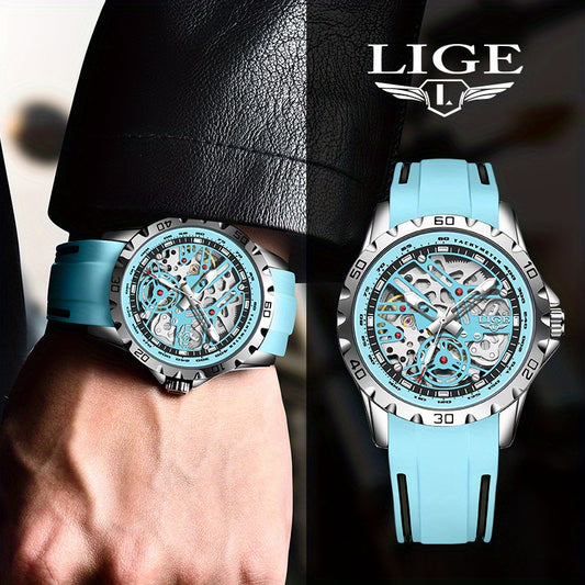 Luxury Automatic Watch for Women Valentine'S Gift Form LIGE Design Fashion Hollow Dial Mens Watch Automatic Wristwatch, LIG, Fashion Wristwatch, Elegant Timepiece, Modern Watch Design, Stylish Wristwatch, Silicone Strap Watch