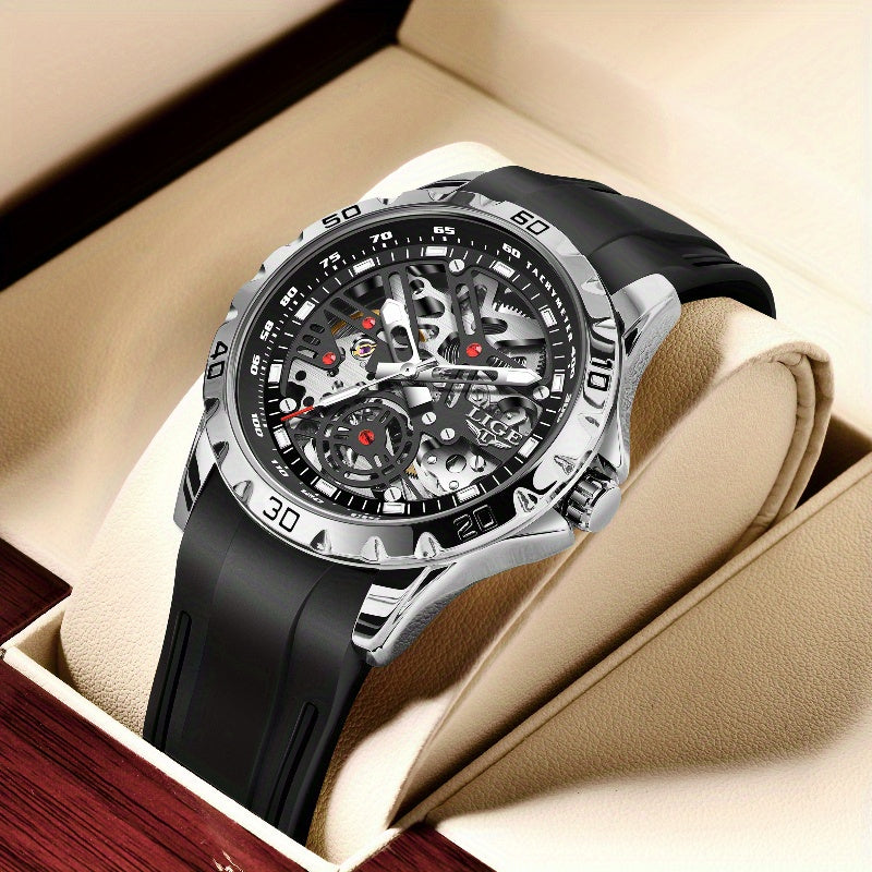 Luxury Automatic Watch for Women Valentine'S Gift Form LIGE Design Fashion Hollow Dial Mens Watch Automatic Wristwatch, LIG, Fashion Wristwatch, Elegant Timepiece, Modern Watch Design, Stylish Wristwatch, Silicone Strap Watch