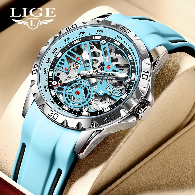 Luxury Automatic Watch for Women Valentine'S Gift Form LIGE Design Fashion Hollow Dial Mens Watch Automatic Wristwatch, LIG, Fashion Wristwatch, Elegant Timepiece, Modern Watch Design, Stylish Wristwatch, Silicone Strap Watch
