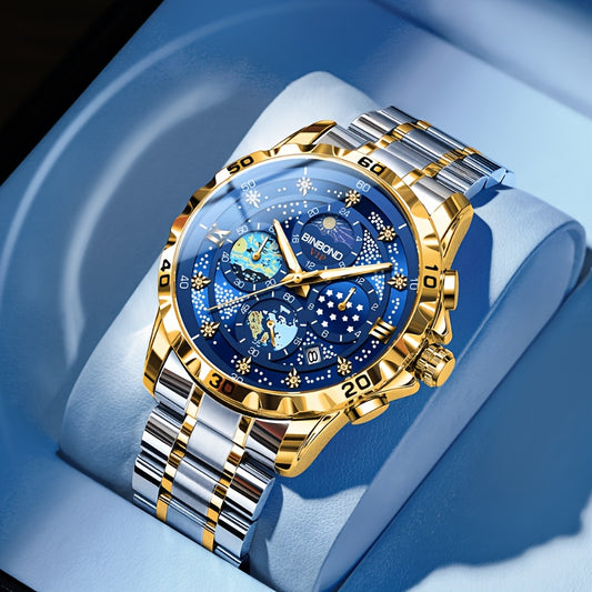 Glittering Starry Sky Mens Watch - Stylish & Professional Multifunction Quartz Wrist Accessory for Business and Fashion