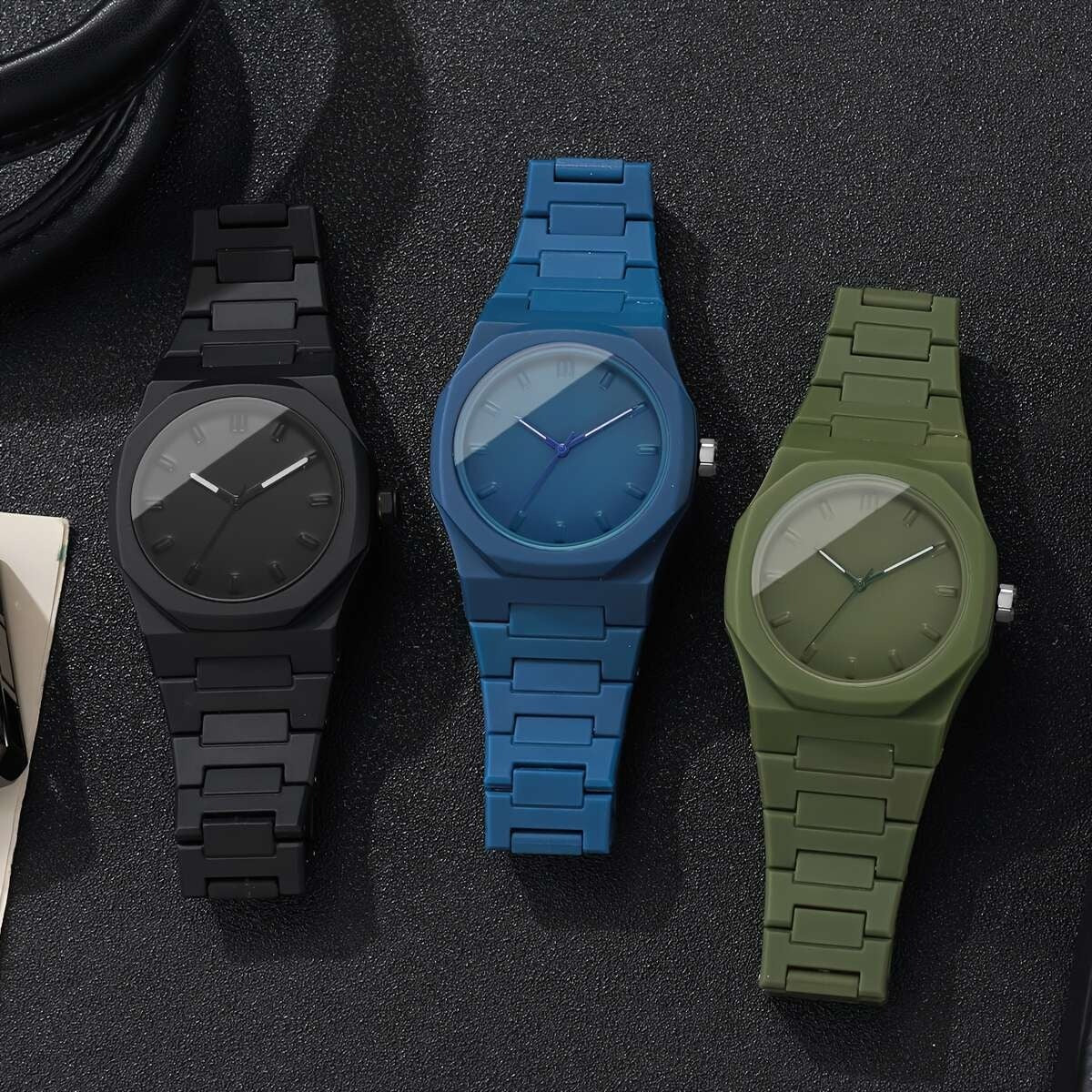 3pcs/set Quartz Watches for Men Minimalist Dial, Analog Arabic Numeral Mens Watch Casual Sports Style, Perfect for Daily Wear Mens Watches Ideal Gift for Birthdays, Valentine's Day, Halloween, Thanksgiving, And Christmas Relo