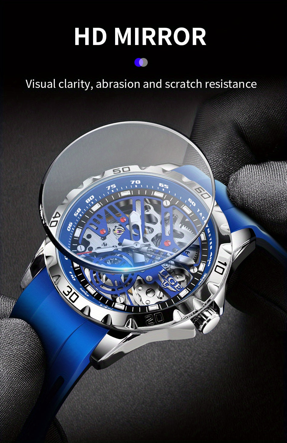 Luxury Automatic Watch for Women Valentine'S Gift Form LIGE Design Fashion Hollow Dial Mens Watch Automatic Wristwatch, LIG, Fashion Wristwatch, Elegant Timepiece, Modern Watch Design, Stylish Wristwatch, Silicone Strap Watch
