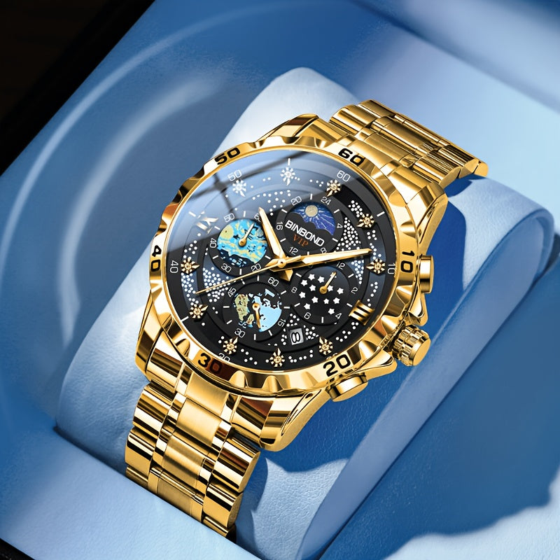 Glittering Starry Sky Mens Watch - Stylish & Professional Multifunction Quartz Wrist Accessory for Business and Fashion