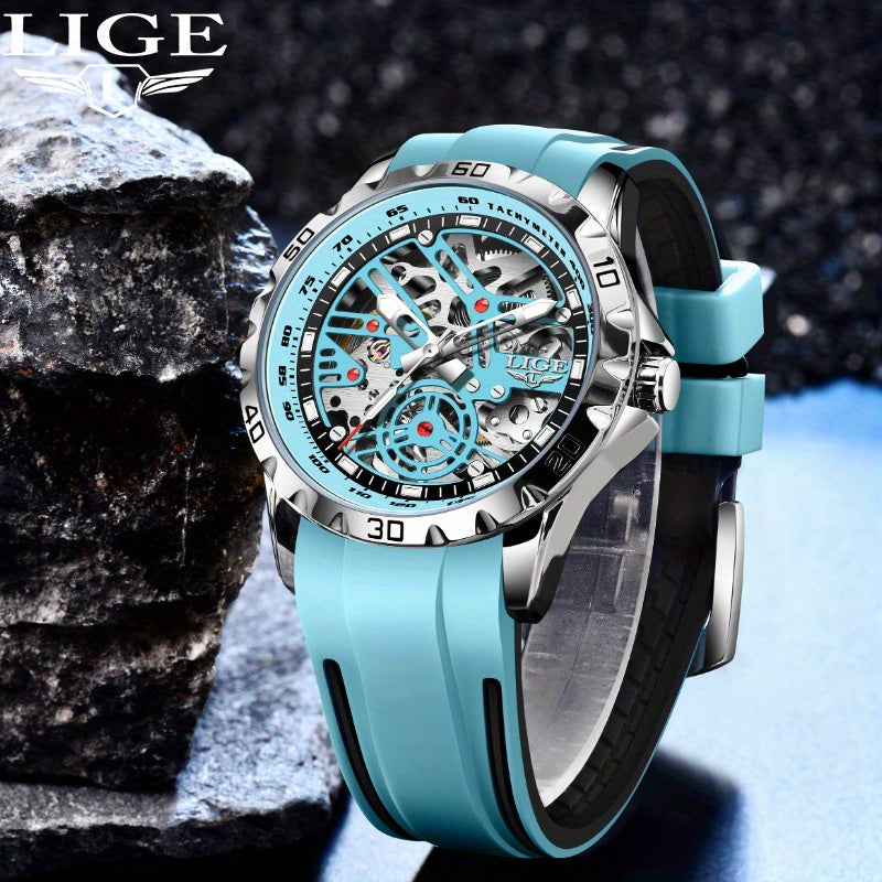 Luxury Automatic Watch for Women Valentine'S Gift Form LIGE Design Fashion Hollow Dial Mens Watch Automatic Wristwatch, LIG, Fashion Wristwatch, Elegant Timepiece, Modern Watch Design, Stylish Wristwatch, Silicone Strap Watch