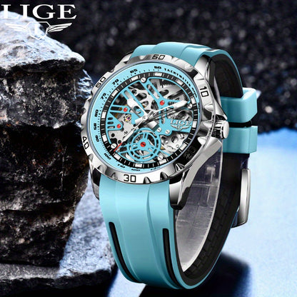 Luxury Automatic Watch for Women Valentine'S Gift Form LIGE Design Fashion Hollow Dial Mens Watch Automatic Wristwatch, LIG, Fashion Wristwatch, Elegant Timepiece, Modern Watch Design, Stylish Wristwatch, Silicone Strap Watch