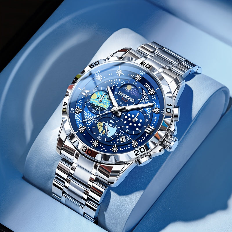 Glittering Starry Sky Mens Watch - Stylish & Professional Multifunction Quartz Wrist Accessory for Business and Fashion