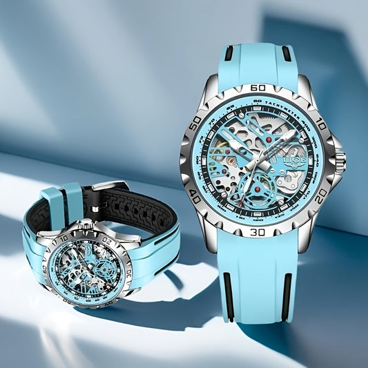 Luxury Automatic Watch for Women Valentine'S Gift Form LIGE Design Fashion Hollow Dial Mens Watch Automatic Wristwatch, LIG, Fashion Wristwatch, Elegant Timepiece, Modern Watch Design, Stylish Wristwatch, Silicone Strap Watch