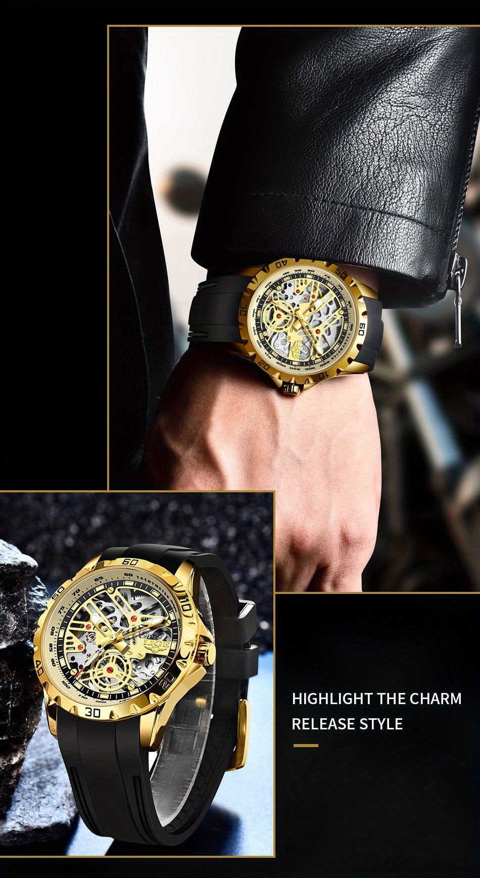Luxury Automatic Watch for Women Valentine'S Gift Form LIGE Design Fashion Hollow Dial Mens Watch Automatic Wristwatch, LIG, Fashion Wristwatch, Elegant Timepiece, Modern Watch Design, Stylish Wristwatch, Silicone Strap Watch