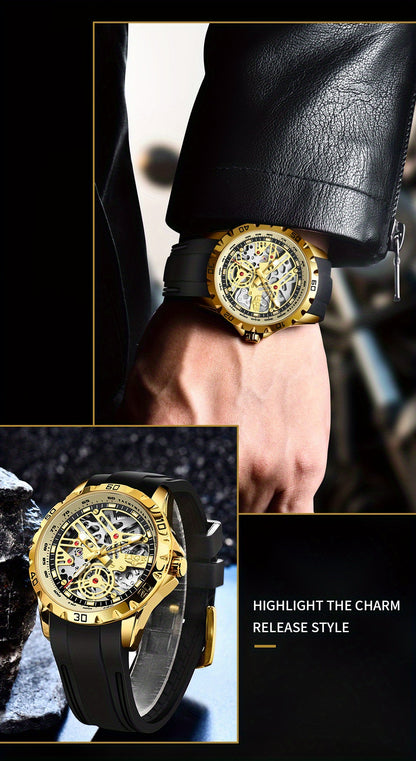 Luxury Automatic Watch for Women Valentine'S Gift Form LIGE Design Fashion Hollow Dial Mens Watch Automatic Wristwatch, LIG, Fashion Wristwatch, Elegant Timepiece, Modern Watch Design, Stylish Wristwatch, Silicone Strap Watch