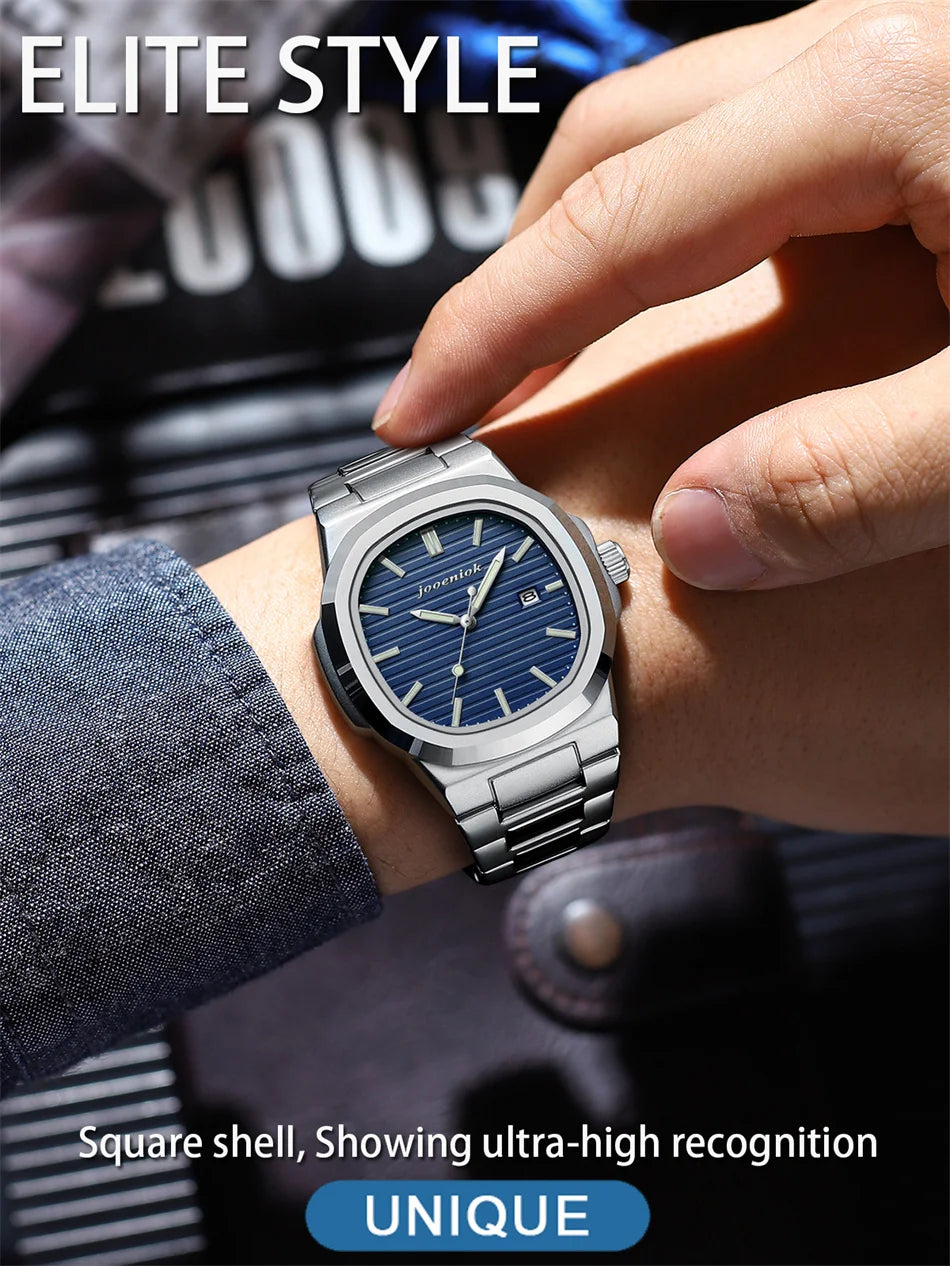 JOOENIOK Top Luxury Square Man Watch Date Waterproof Luminous Men Wristwatch High Quality Leather Men's Quartz Watches+Box Reloj