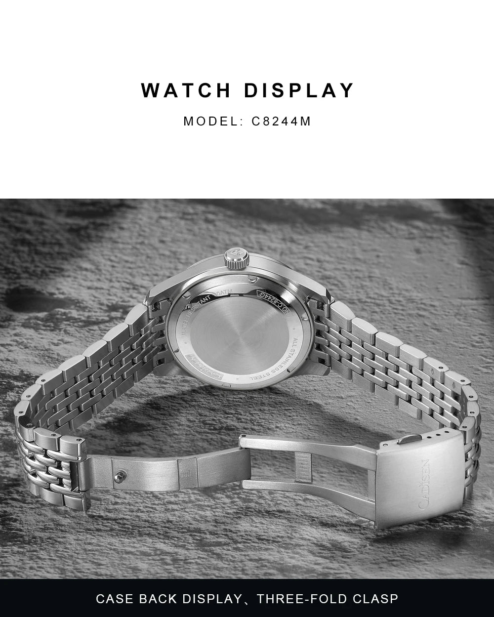 CADISEN Automatic Mechanical Watch Man Silver Business Casual Waterproof Watch Japan MIYOTA 8215 Movement Luminous Men's Watch