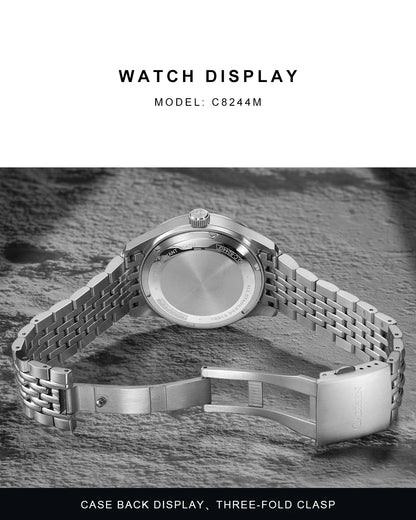 CADISEN Automatic Mechanical Watch Man Silver Business Casual Waterproof Watch Japan MIYOTA 8215 Movement Luminous Men's Watch