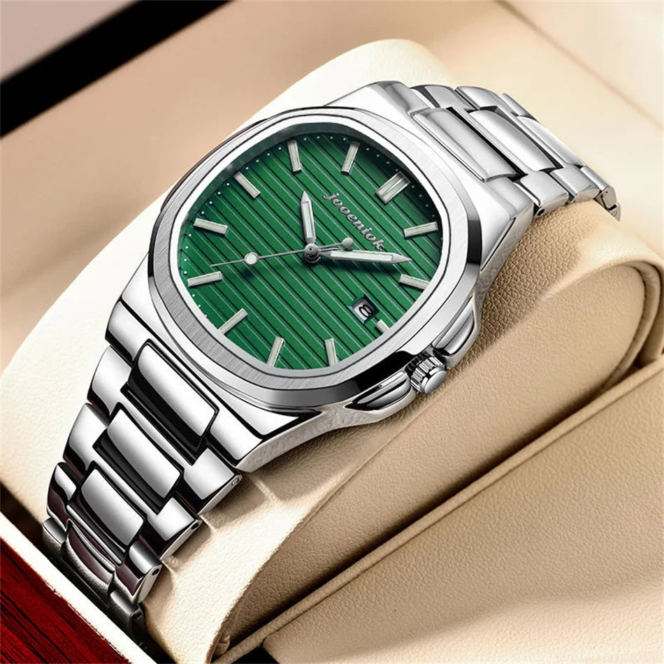 JOOENIOK Top Luxury Square Man Watch Date Waterproof Luminous Men Wristwatch High Quality Leather Men's Quartz Watches+Box Reloj