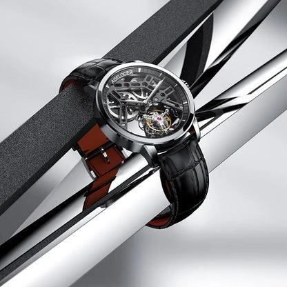 AGELOCER Original Tourbillon Watch Men's Business Formal Luxury Skeleton Manual Mechanical Watch Birthday Gift for Men