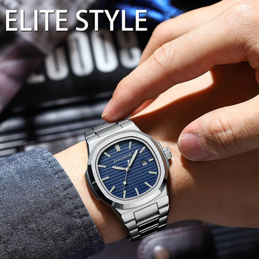 JOOENIOK Top Luxury Square Man Watch Date Waterproof Luminous Men Wristwatch High Quality Leather Men's Quartz Watches+Box Reloj
