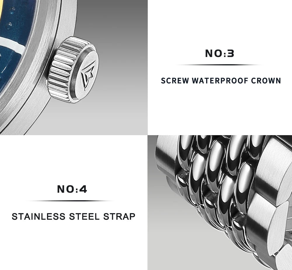 CADISEN Automatic Mechanical Watch Man Silver Business Casual Waterproof Watch Japan MIYOTA 8215 Movement Luminous Men's Watch