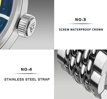 CADISEN Automatic Mechanical Watch Man Silver Business Casual Waterproof Watch Japan MIYOTA 8215 Movement Luminous Men's Watch
