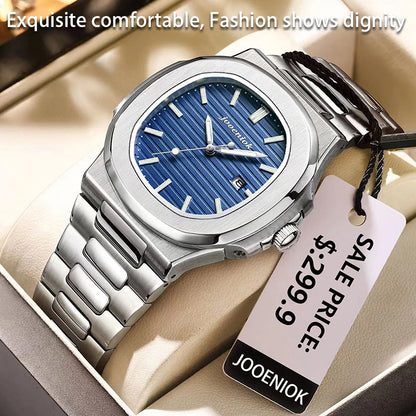 JOOENIOK Top Luxury Square Man Watch Date Waterproof Luminous Men Wristwatch High Quality Leather Men's Quartz Watches+Box Reloj