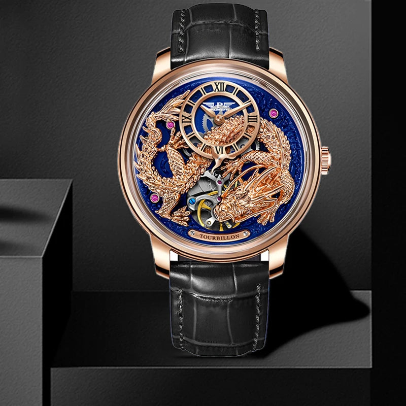 PINDU Designs Original New Men's Mechanical Watchew Dragon Series M2797B Automatic Movement Leather Sapphire Men Wristwatches