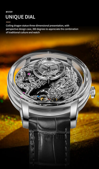 PINDU Designs Original New Men's Mechanical Watchew Dragon Series M2797B Automatic Movement Leather Sapphire Men Wristwatches