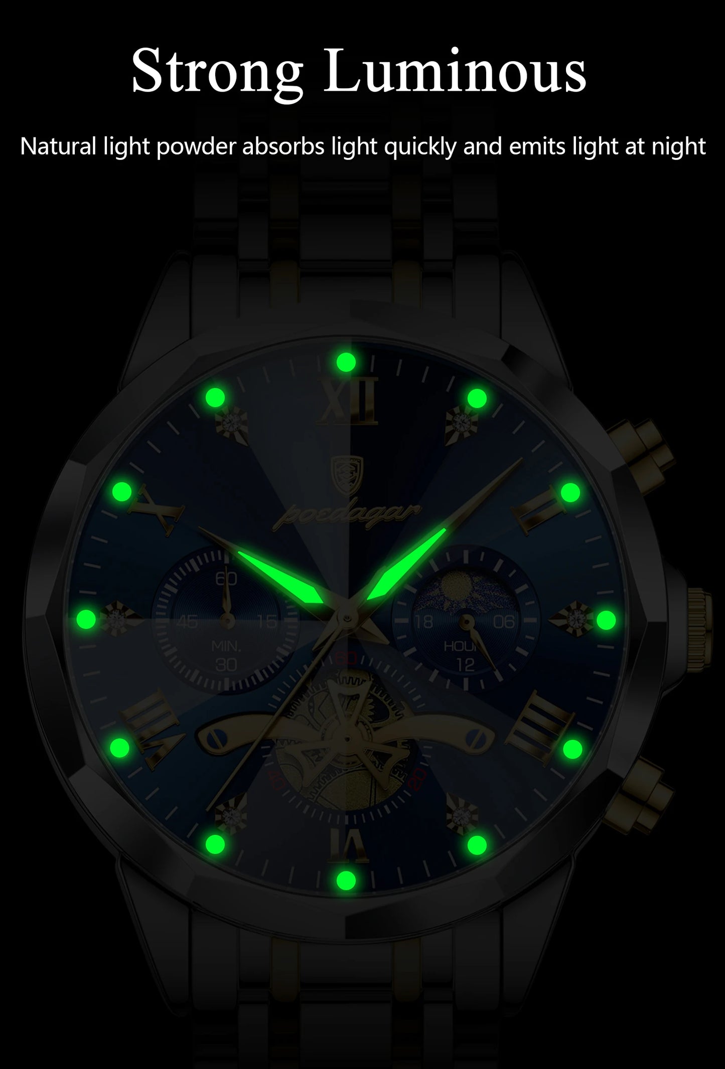 POEDAGAR Original Luxury Men's Watch Waterproof Luminous Chronograph Men Wristwatch Stainless Steel Quartz Watches For Man Reloj