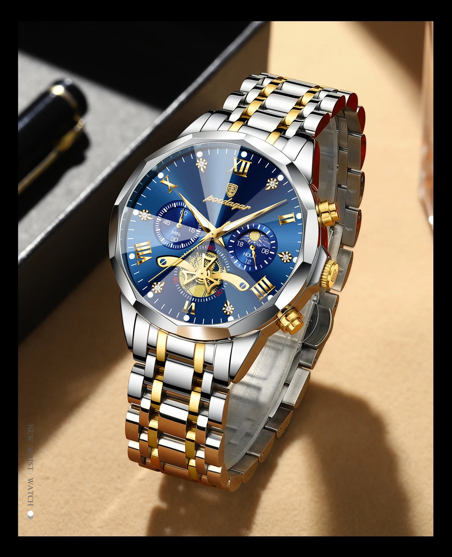 POEDAGAR Original Luxury Men's Watch Waterproof Luminous Chronograph Men Wristwatch Stainless Steel Quartz Watches For Man Reloj