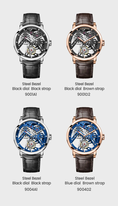 AGELOCER Original Tourbillon Watch Men's Business Formal Luxury Skeleton Manual Mechanical Watch Birthday Gift for Men