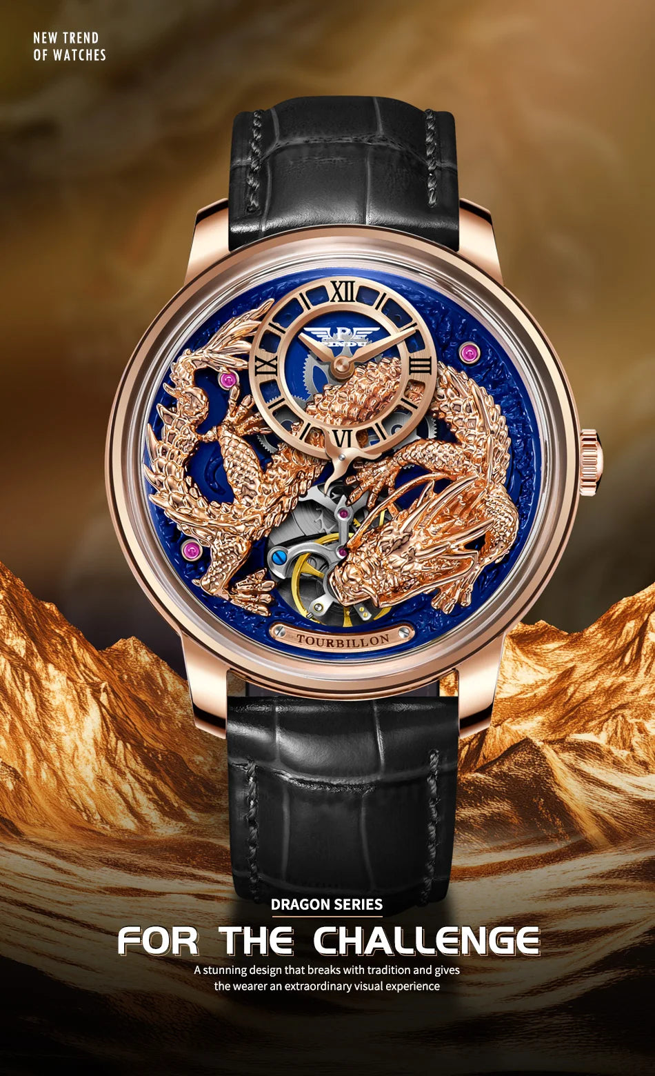 PINDU Designs Original New Men's Mechanical Watchew Dragon Series M2797B Automatic Movement Leather Sapphire Men Wristwatches