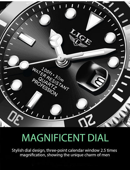 LIGE Watch For Men Top Brand Luxury Fashion Men Watch Casual Business Waterproof Chronograph Quartz Wristwatches Montre Homme