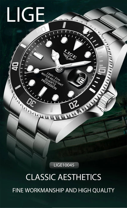 LIGE Watch For Men Top Brand Luxury Fashion Men Watch Casual Business Waterproof Chronograph Quartz Wristwatches Montre Homme
