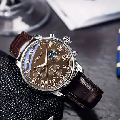 Fashion Leather Strap Men Business Watches Round Dial Male's Analog Quartz Wristwatch Reloj Hombre（Without Box）