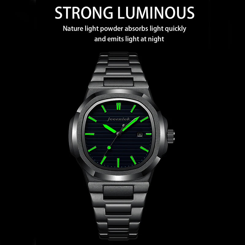 JOOENIOK Top Luxury Square Man Watch Date Waterproof Luminous Men Wristwatch High Quality Leather Men's Quartz Watches+Box Reloj