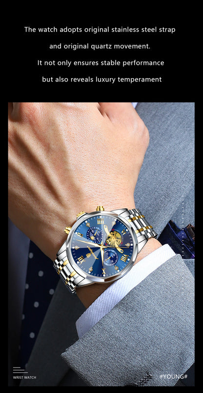 POEDAGAR Original Luxury Men's Watch Waterproof Luminous Chronograph Men Wristwatch Stainless Steel Quartz Watches For Man Reloj