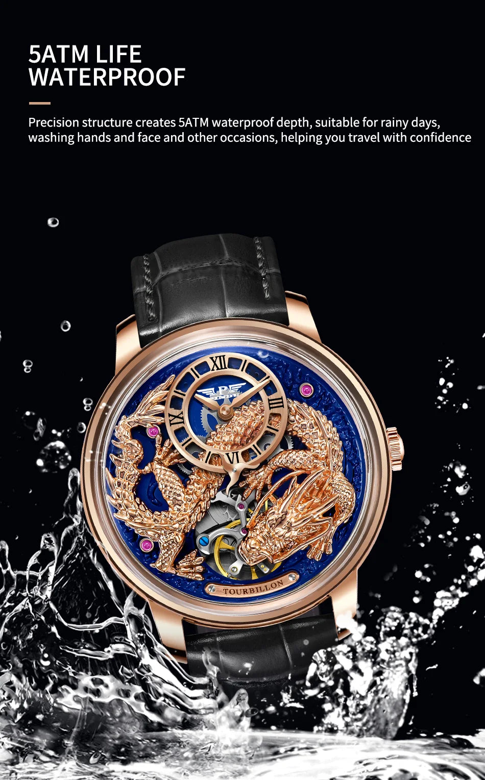 PINDU Designs Original New Men's Mechanical Watchew Dragon Series M2797B Automatic Movement Leather Sapphire Men Wristwatches