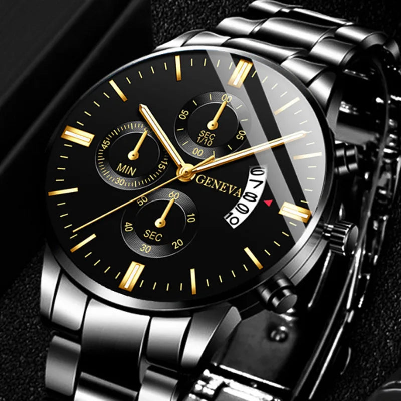 Fashion Men Stainless Steel Watch Luxury Calendar Quartz Wrist Watch Mens Business Watches for Man Clock Reloj Hombre