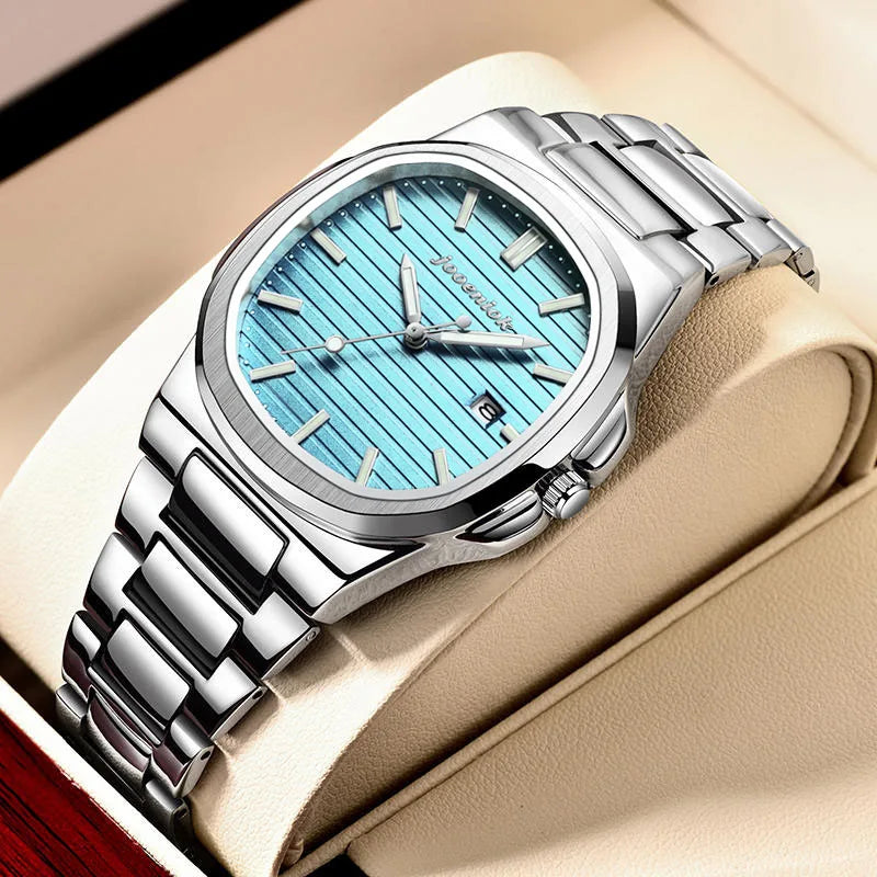 JOOENIOK Top Luxury Square Man Watch Date Waterproof Luminous Men Wristwatch High Quality Leather Men's Quartz Watches+Box Reloj