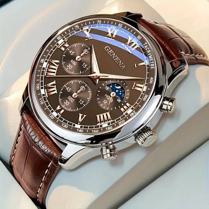Fashion Leather Strap Men Business Watches Round Dial Male's Analog Quartz Wristwatch Reloj Hombre（Without Box）
