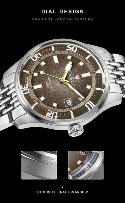 CADISEN Automatic Mechanical Watch Man Silver Business Casual Waterproof Watch Japan MIYOTA 8215 Movement Luminous Men's Watch