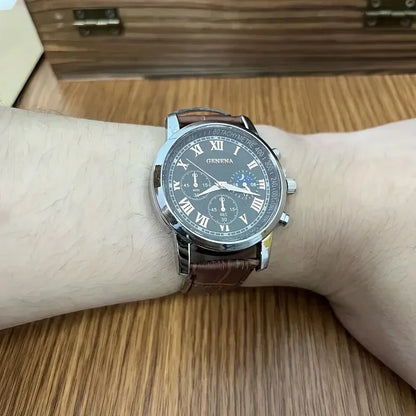 Fashion Leather Strap Men Business Watches Round Dial Male's Analog Quartz Wristwatch Reloj Hombre（Without Box）