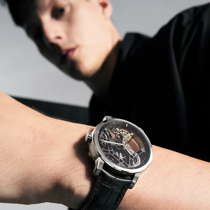 AGELOCER Original Tourbillon Watch Men's Business Formal Luxury Skeleton Manual Mechanical Watch Birthday Gift for Men